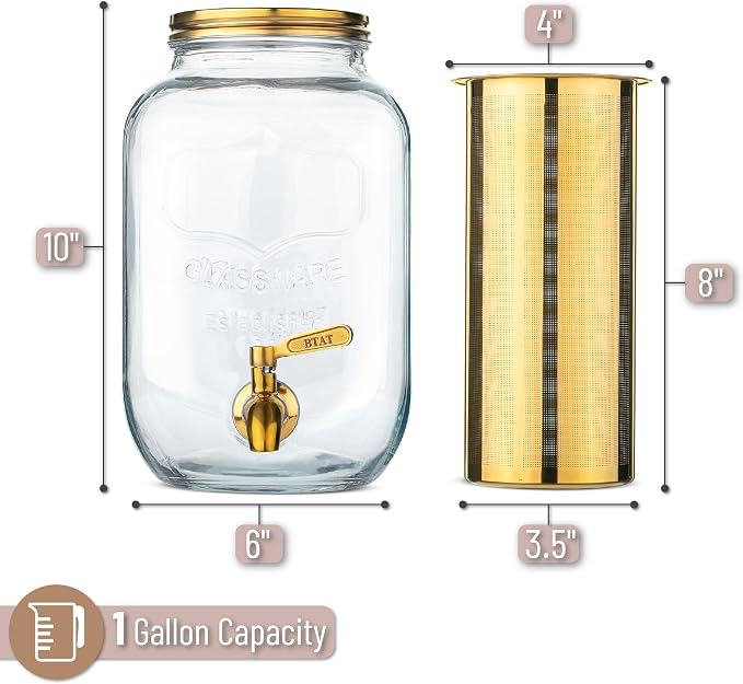 BTaT- 1 Gallon Cold Brew Coffee Maker, Thick Glass Pitcher - Image 2