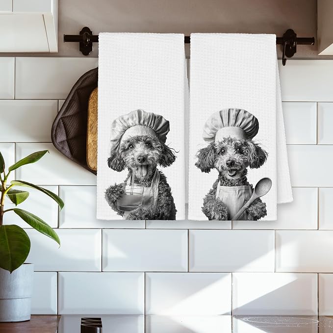Dog Poodle Kitchen Towels Set of 2, Funny Cute Hand Bathroom Towels Gifts - Image 3