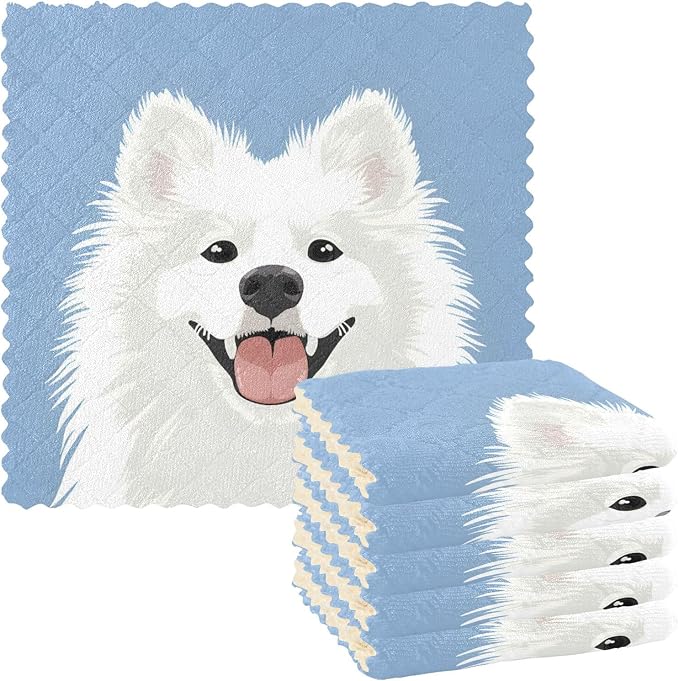 ALAZA Dish Towels Kitchen Cleaning Cloths Samoyed Dog Dish Cloths Absorbent by ALAZA