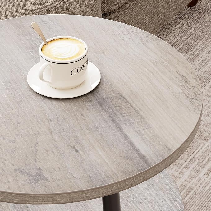 Round Side Table with Power Outlet & USB Ports, 3-Tier End Table with Storage - Image 9