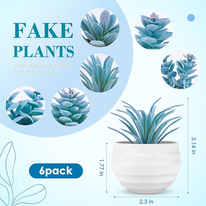 Der Rose 6 Pack Blue Succulents Plants Artificial in Pots Small Fake Plants - Image 3