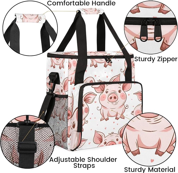 Cute Animal Pig Coffee Maker Carring Bag, Large Insulated Storage Organizer - Image 6