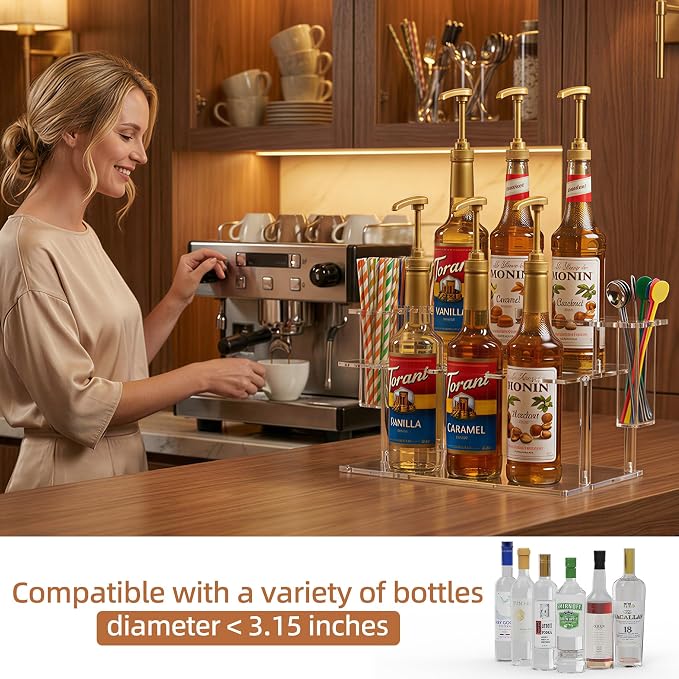 Coffee Syrup Organizer with Straw Holders, 2-Tier Acrylic Syrup Rack, Anti-Slip - Image 7