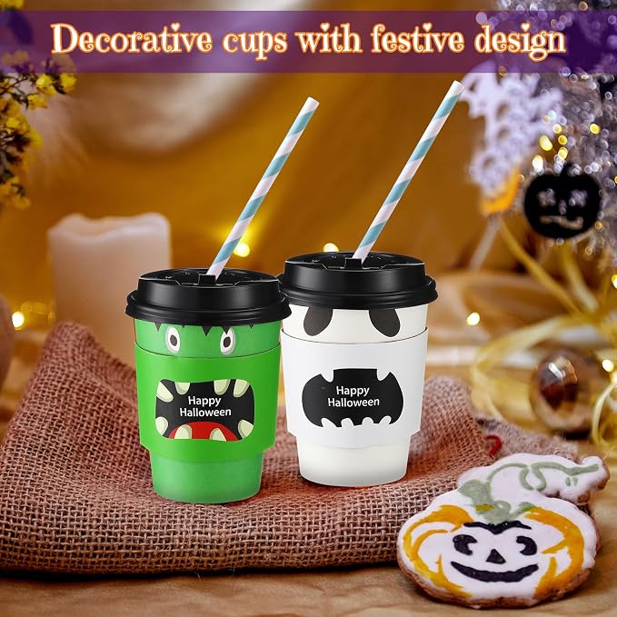 Umigy 100 Pack Halloween Disposable Coffee Cups 12 oz Paper Coffeeware - Image 7