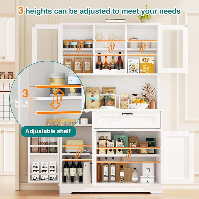 Vongrasig Kitchen Pantry Cabinet, Large Kitchen Hutch Formhouse Storage Cabinet - Image 5