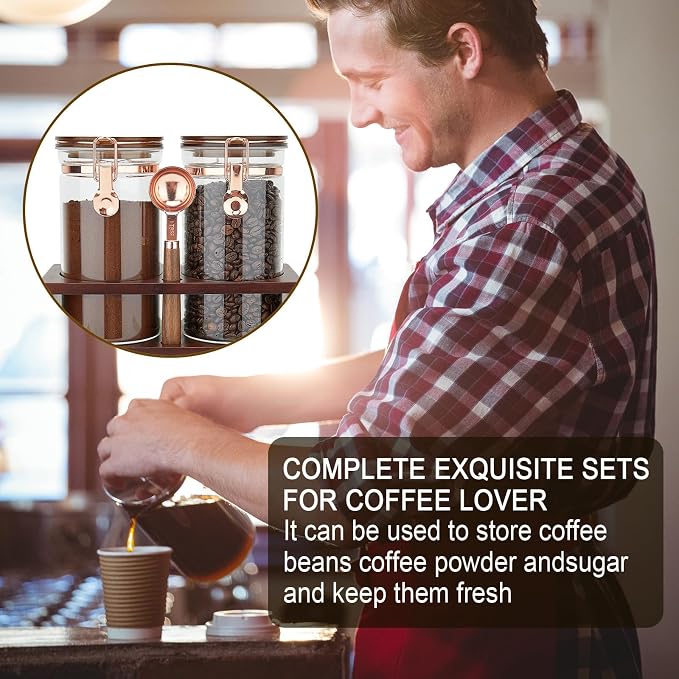 Glass Coffee Container with Wooden Shelf, 2 x 40 FLOZ Coffee Bean Storage with - Image 7