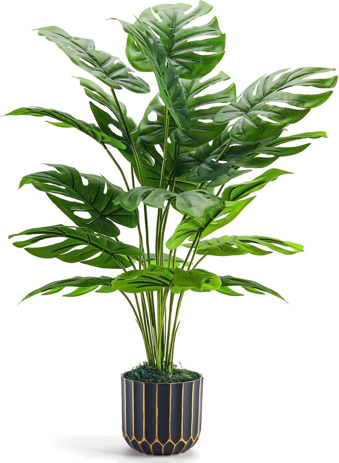 Der Rose 28'' Fake Plants Tall Artificial Monstera Faux Plants Indoor Outdoor by DerRose
