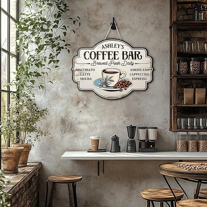 THUYPT Personalized Coffee Sign, Coffee Wooden Sign Plaque Wall Hanging Coffee - Image 7