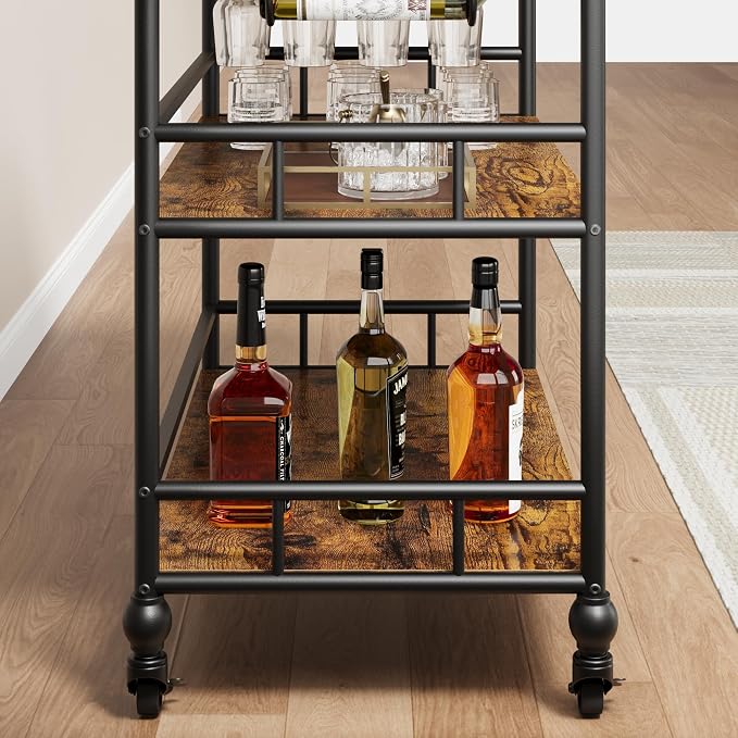 Garvee Bar Cart with Wheels, 3-Tier Rolling Serving Cart with Removable Tray - Image 8