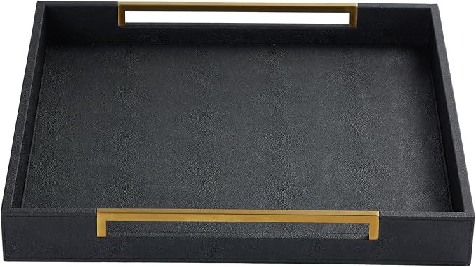 Extra Large Black Shagreen Leather Ottoman Tray - Image 5