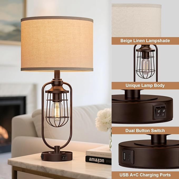 Table Lamps for Living Room Set of 2, Farmhouse Lamps for Night Stands - Image 5