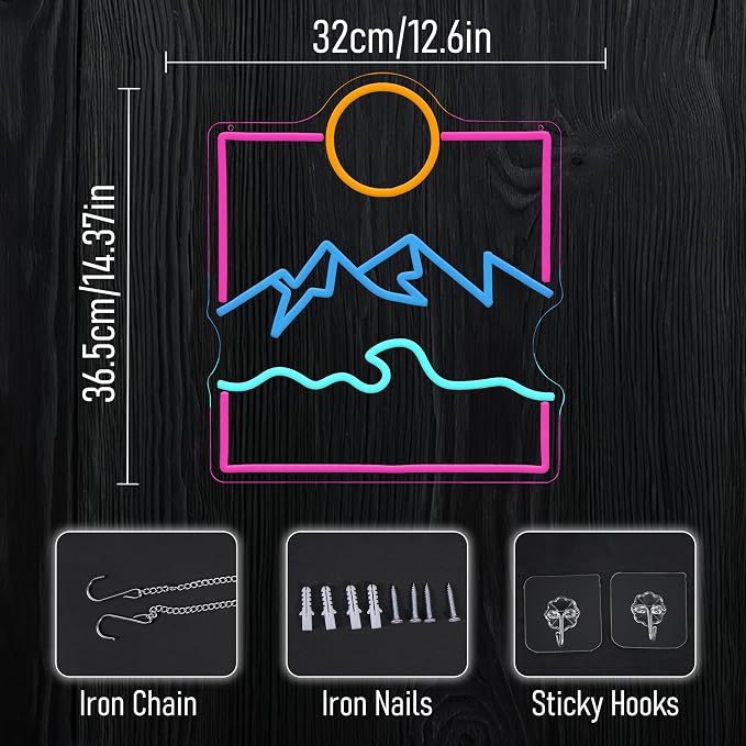 Sun Mountain Wave Neon Sign Nature Theme LED Neon Light Sunrise Sunset Mountain - Image 2