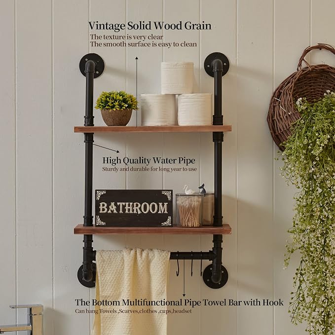 ROGMARS Industrial Pipe Shelf Floating Shelves Bathroom Pipe Shelving Farmhouse - Image 3