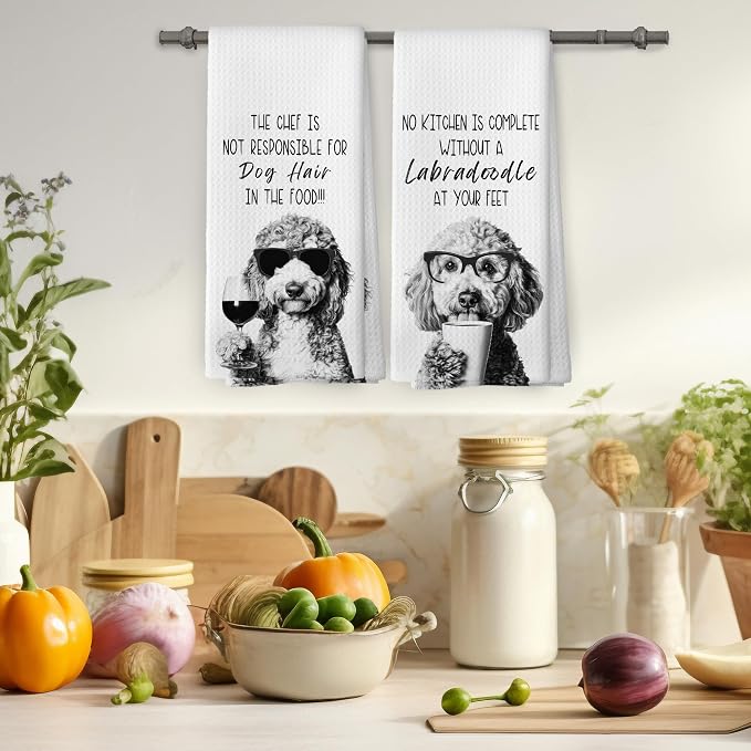 Funny Labradoodle Kitchen Towels Set of 2, Dog Kitchen Accessories, Coffee - Image 4