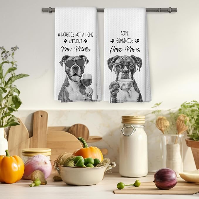 Funny Boxer Kitchen Towels Set of 2, Dog Kitchen Accessories, Coffee Station - Image 4