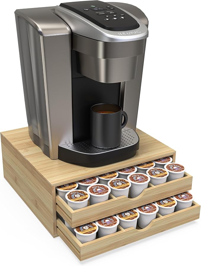 Bamboo Coffee Pod Drawer Organizer Compatible by WELLWENG