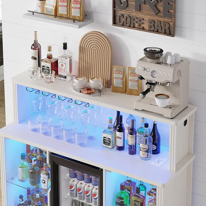 47'' Wine Bar Cabinet with Mini Fridge Space & Charging Station, Coffee Bar - Image 6