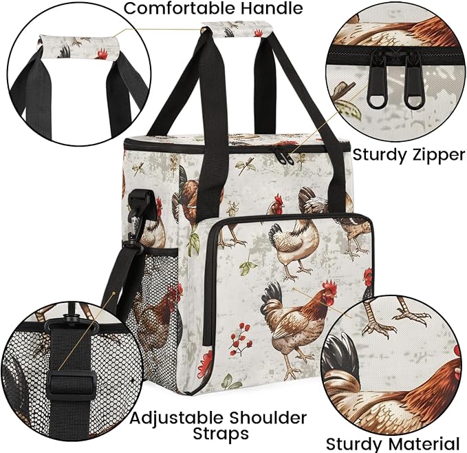 Chicken Cocks Nd Hens Coffee Maker Carring Bag, Large Insulated Storage - Image 6