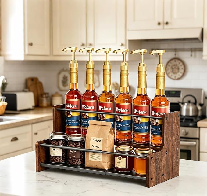 2-Tier Expandable Coffee Syrup Organizer – Countertop Rack Holds 8 to 12 Syrup - Image 4