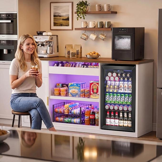 GDLF Snack Bar Cabinet with Fridge Space, 70.1" Snack Organizer with Storage - Image 5