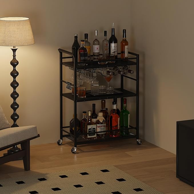 3 Tier Bar Cart, Small Beverage Cart, Mini Bar Cart - Image 4
