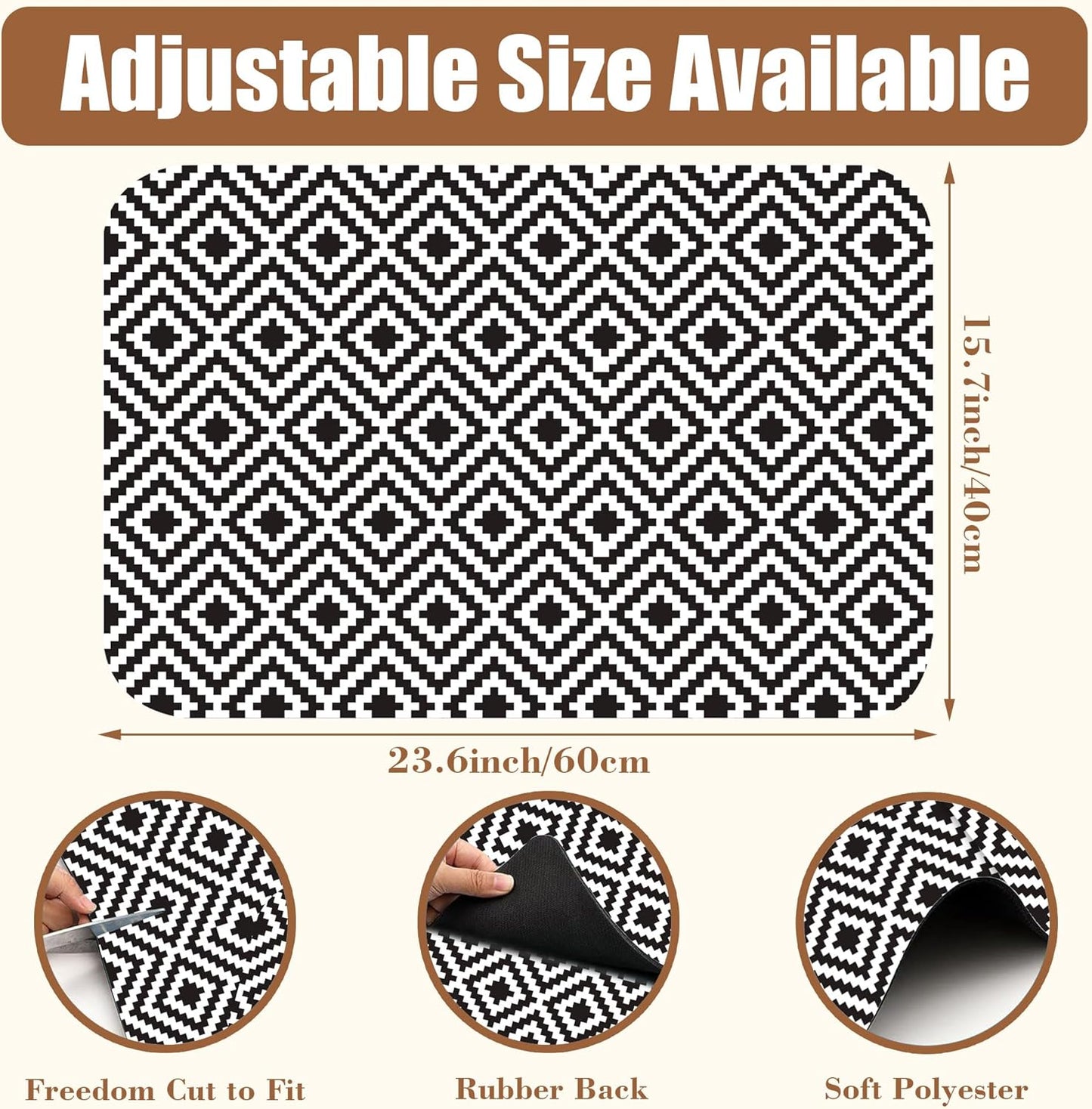 Dish Drying Mat Black and White Geometric Coffee Bar Mat for Countertop Absorbent Rubber Backed Hide Stain Dish Drainer Rack Pad Coffee Pot Espresso Machine Dining Room Decor 15.7 x 23.6 Inch