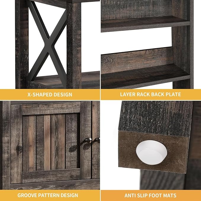 DWVO Baker Rack with Power Outlet and Storage, Farmhouse Microwave Stand with - Image 6