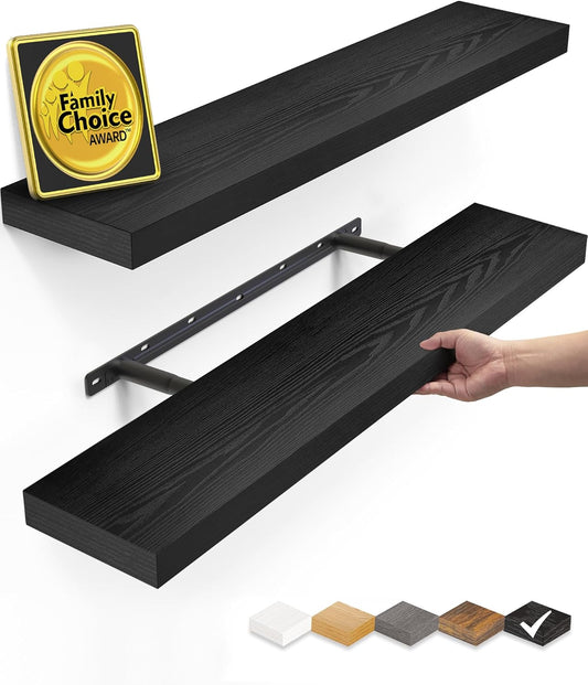 BAYKA Floating Shelves, 22.5 inch Rustic Wood Wall Mounted Shelves for Bathroom, Bedroom, Living Room, Kitchen & Office, Hanging Display Shelf with 22 lbs Capacity, for Decor, Display & Organizer