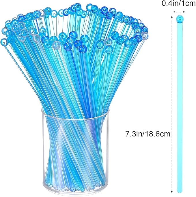 Mudder 100 Pieces Disposable Plastic Round Top Crystal Swizzle Sticks - Image 2