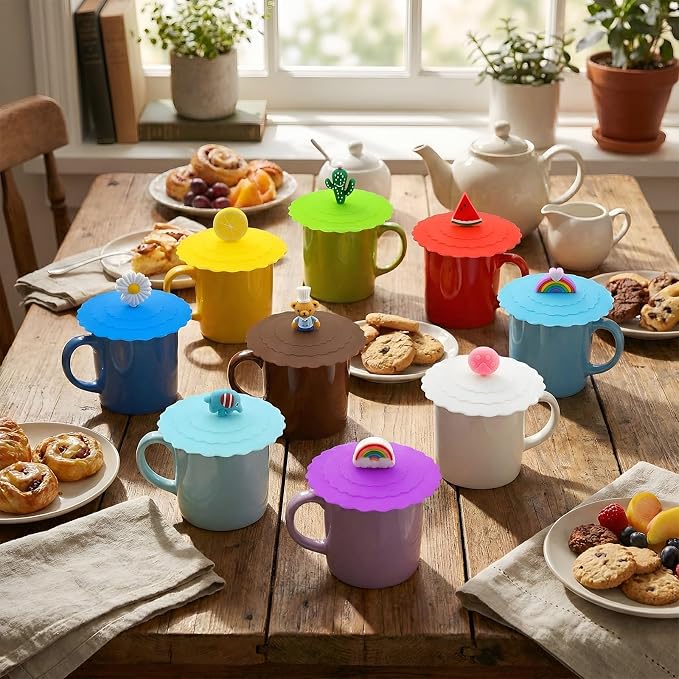 8PCS Silicone Cup Lids Mug Cover, Colorful Food Grade Anti-dust Airtight Seal - Image 8