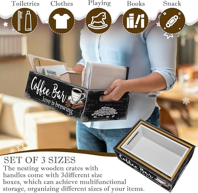 3 Pcs Coffee Station Organizer Wood Countertop Coffee Accessories Organizer - Image 7