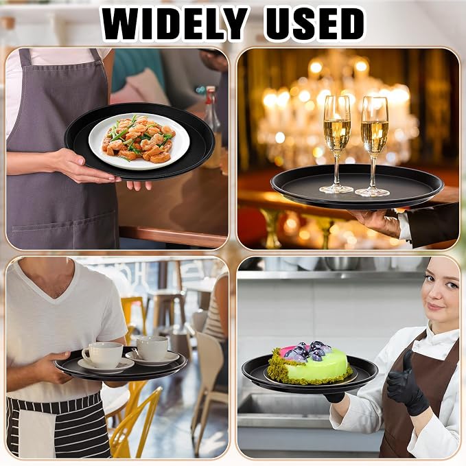 Zopeal 6 Pieces Black Round Restaurant Serving Tray, Plastic Non Slip Surface - Image 6