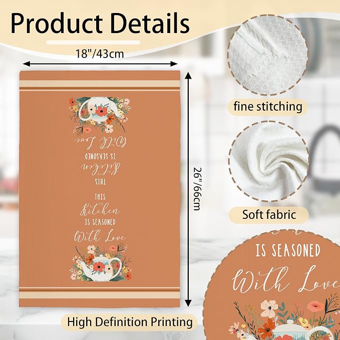 Brown Funny Kitchen Towels Decorative Set, Flower Hand Dish Cloths, Absorbent - Image 2