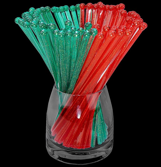 hapray 100-PCS Christmas Green and Red Glitter Plastic Swizzle Sticks, Crystal by hapray