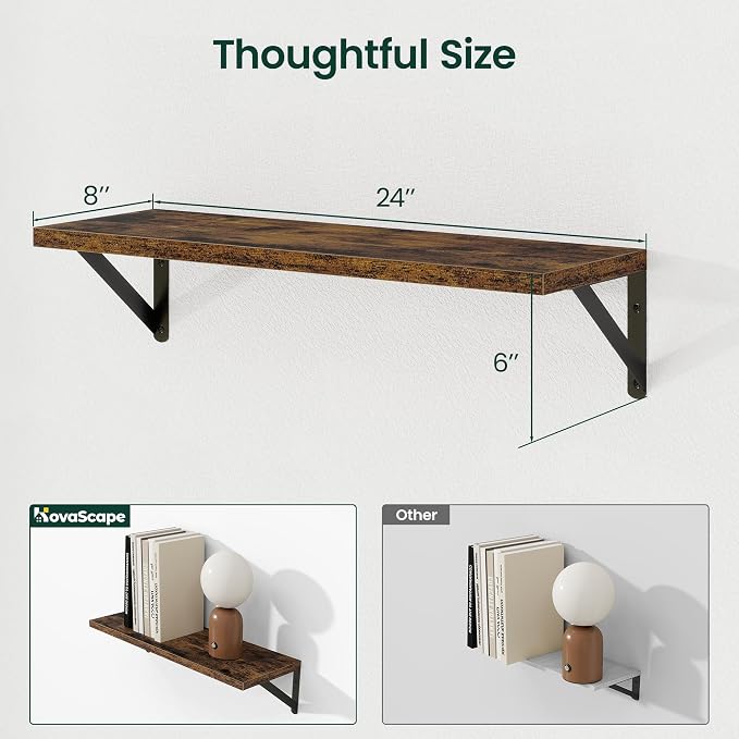 Floating Shelves 8 Inch Deep, 24W x 8D Wall Shelf Set of 2, 50 lbs Heavy Duty - Image 3