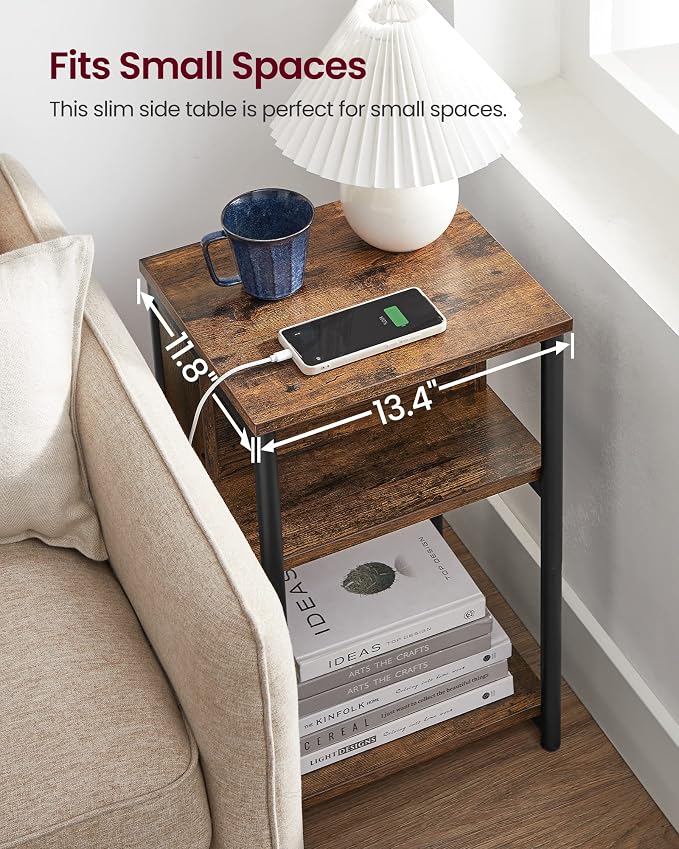 VASAGLE Side Table with Charging Station, 3-Tier End Table with USB Ports and - Image 8