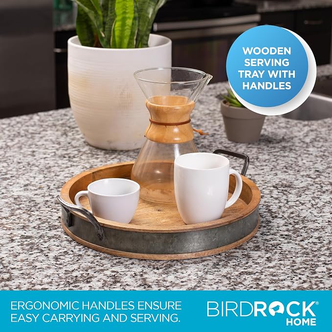 BIRDROCK HOME Large Round Wooden Serving Tray - Image 4