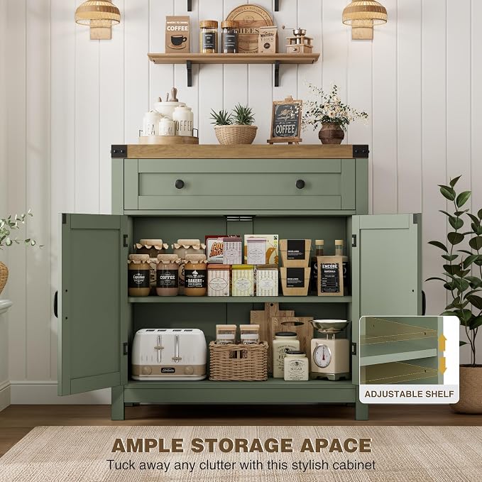 HOSTACK Coffee Bar Cabinet, Kitchen Storage Cabinet, Modern Farmhouse Buffet - Image 7