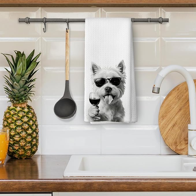 Funny Westie Dog Wine Bar Kitchen Dish Towels, Westie Dog Gifts - Image 4