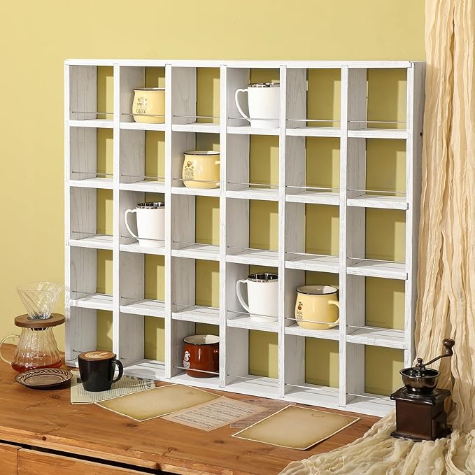 Kigley Oversize Coffee Mug Display Rack Wooden Shelves Rustic Shot Glass by Kigley