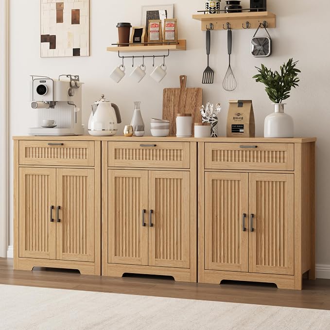 Buffet Cabinet with Storage Drawer, Farmhouse Coffee Bar Table with Storage - Image 4