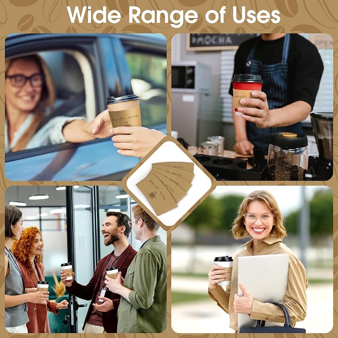 Kochorie 200 Pack Coffee Cup Sleeves Disposable Kraft Paper Coffee Sleeves - Image 6