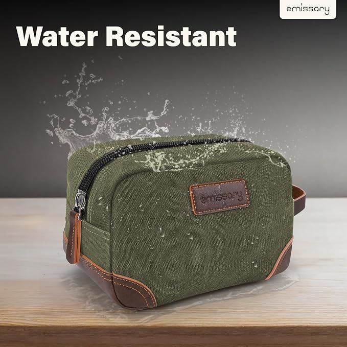 emissary Men's Canvas Travel Toiletry Bag, Leather Dopp Kit - Image 6
