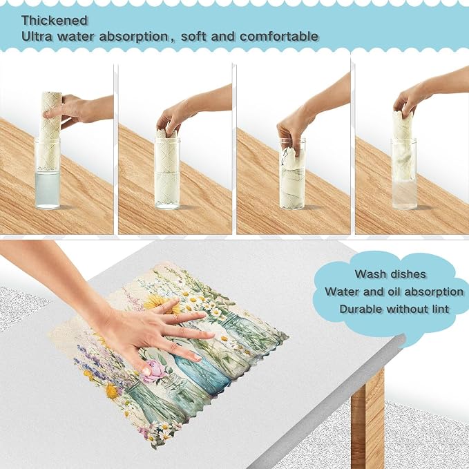 ALAZA Kitchen Towels Spring Floral Jars Dish Towels Multipurpose Reusable Dish - Image 4