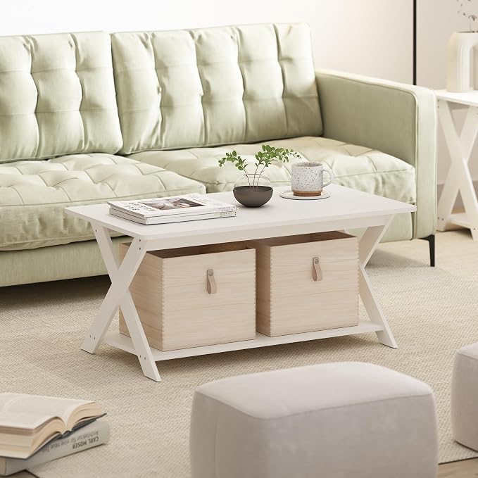 Furinno Modern Simplistic Coffee Table, 2-Tier Rectangle Center Table - Image 2