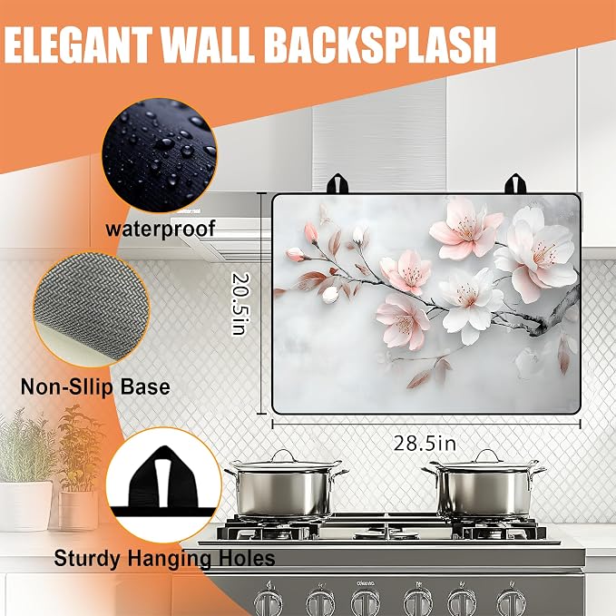 28"x20" Anti-Slip Electric Stove Top Cover Peach Blossoms Foldable - Image 4