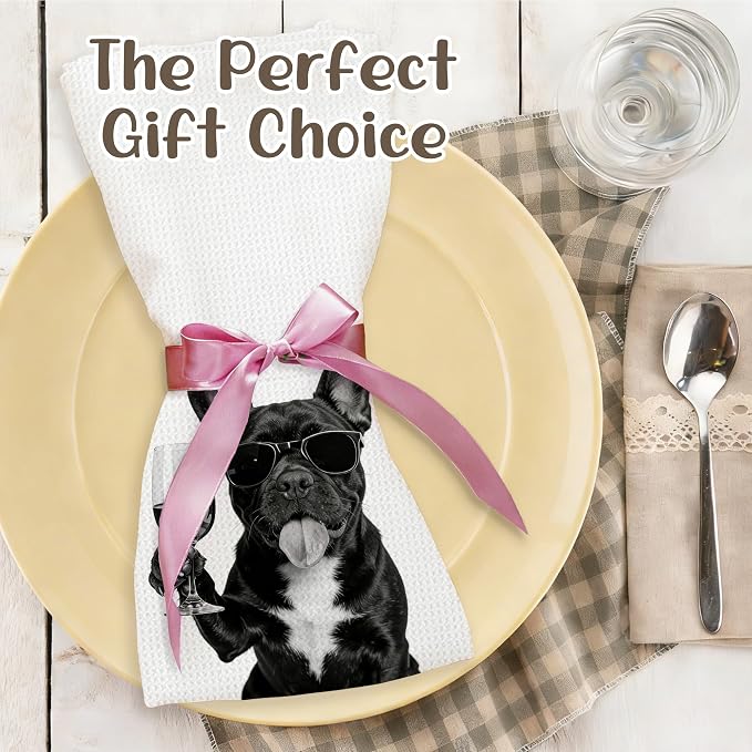 Funny French Bulldog Kitchen Towels Set of 2, Dog Kitchen Bar Accessories - Image 5