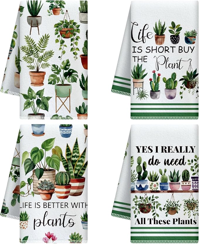 CUTHOLLOW Potted Plants Decorative Kitchen Towels Set of 4, 25.98"x17.72" Soft by CUTHOLLOW
