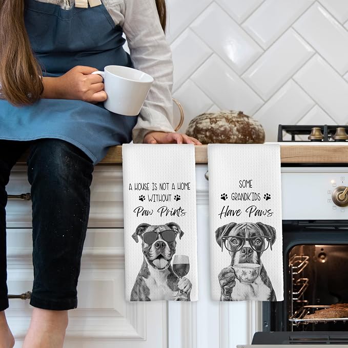 Funny Boxer Kitchen Towels Set of 2, Dog Kitchen Accessories, Coffee Station - Image 3