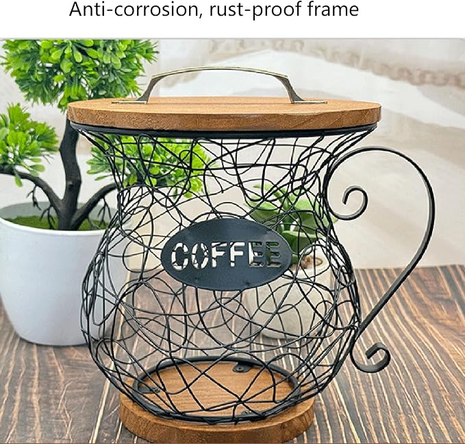 Storage Basket, Iron and Wood Organization Rack, Kitchen Countertop - Image 4